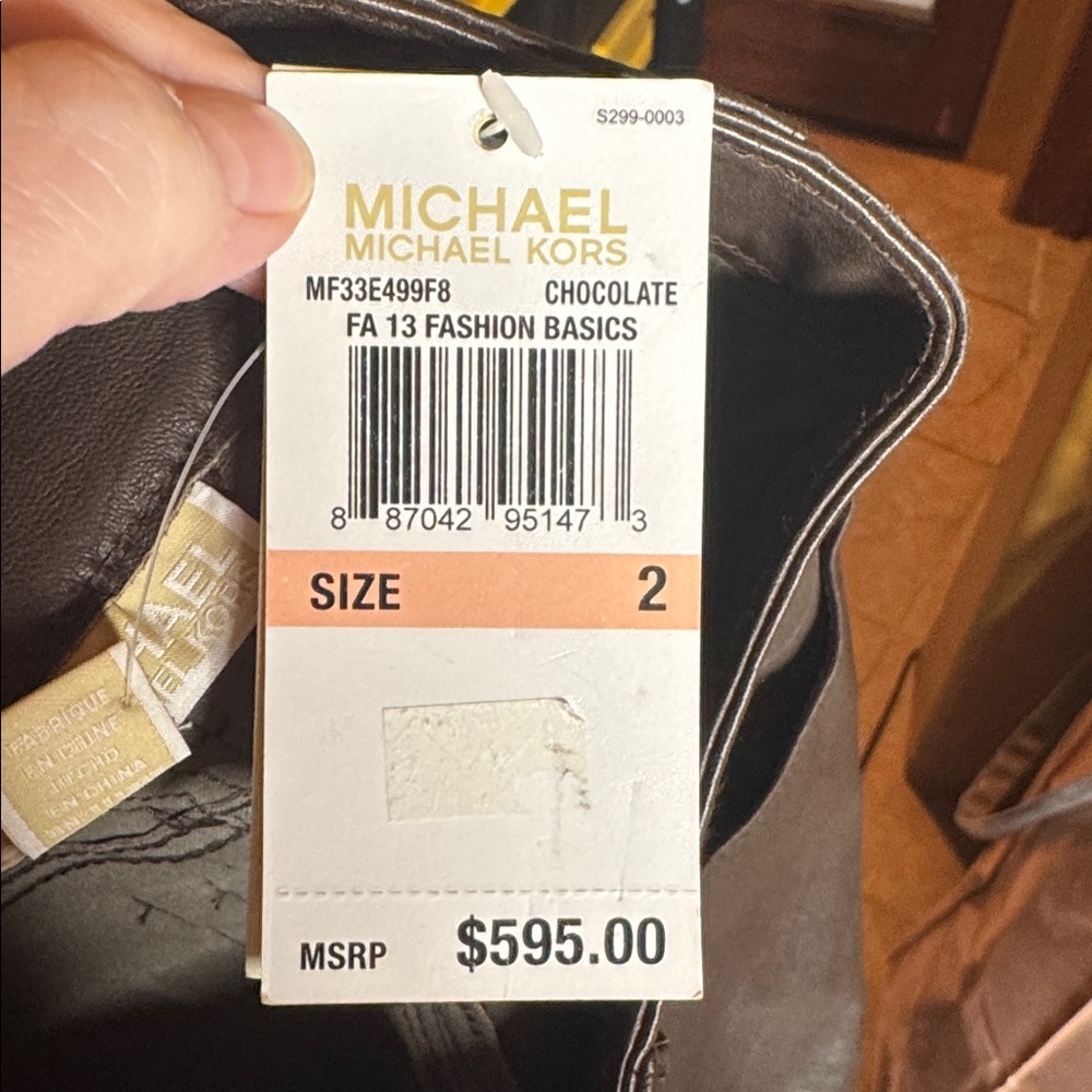 NWT MICHAEL MICHAEL KORS Straight-Leg Lamb Leather Pants Chocolate Brown Size 2 - Picture 12 of 16